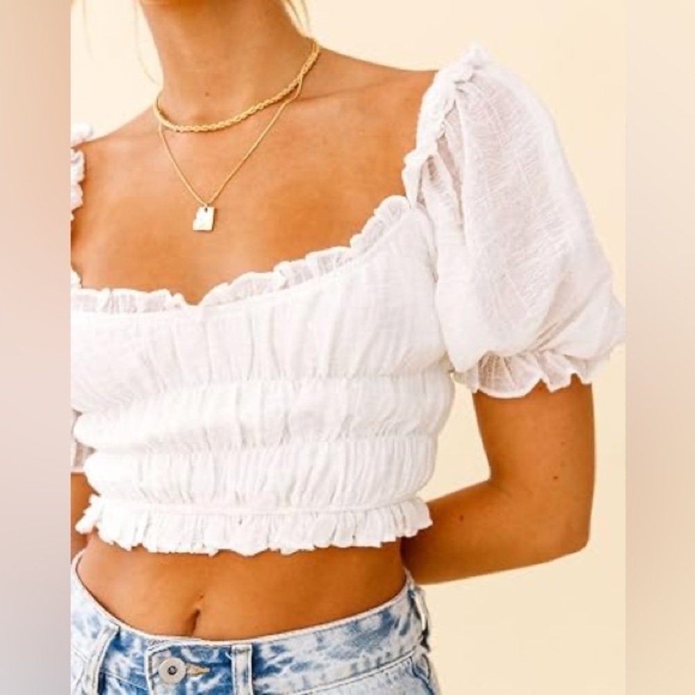 American Eagle Outfitters White Ruffled Crop Top
